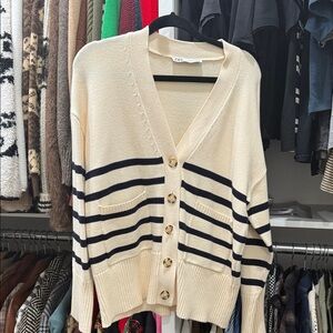 Women's Cream and Black Striped Sweater